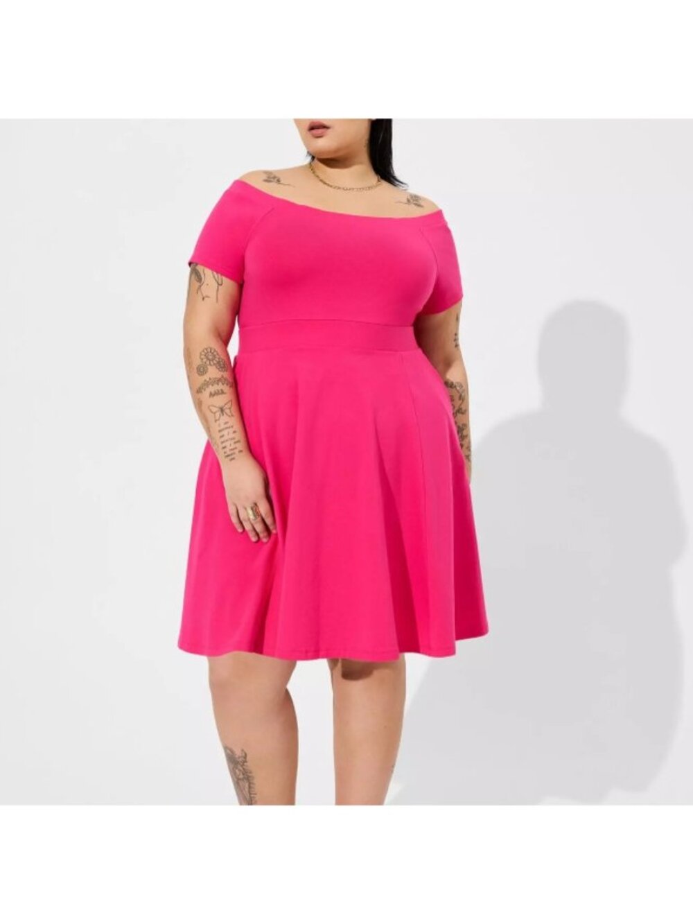 Torrid Mini Foxy Off Shoulder Skater Dress Womens 4 4X 26 Pink Stretch Comfort